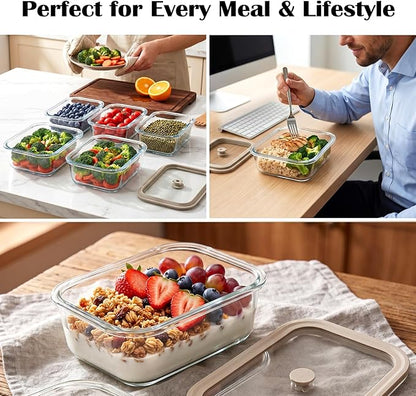 2 Pack 50 oz Large Glass Food Storage Containers with Lids,6.2 Cups Airtight Meal Prep Containers, Non-Toxic Glass Containers for Vegetables, Fruits, Microwave, Dishwasher