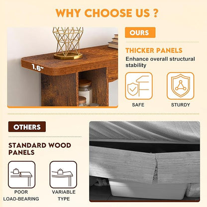 55 Inch Entryway Table Single-Shelf Cabinet, 1.6 Inch Thick Desktop Wooden Console Table with Socket Farmhouse Sofa Table for Entrance, Hallway, Living Room,Behind Couch(Rustic Brown)