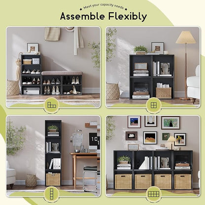 2 Cube Bookshelf Organizer, DIY Wooden Open Book Shelf with Anti-Tip Design, Cube Storage Shelf Organizer for Bedroom, Office, Dorm, Black