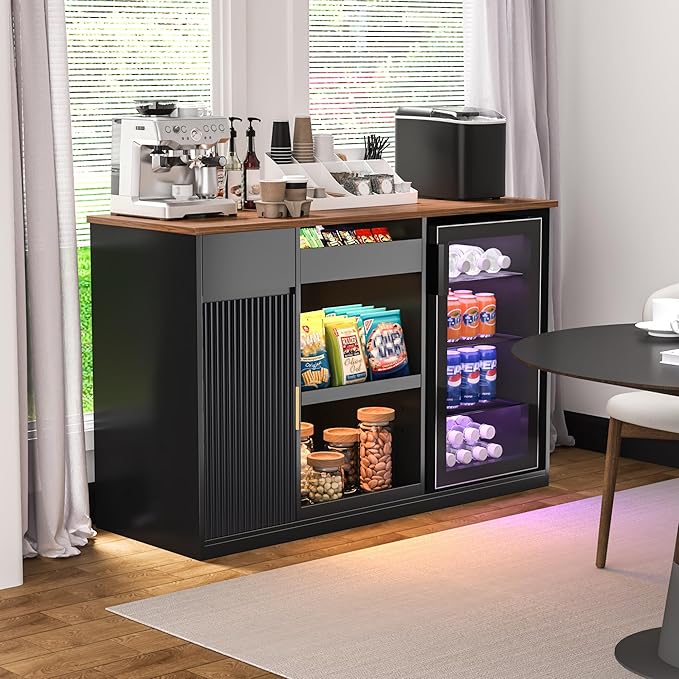 GDLF Snack Bar Cabinet with Fridge Space, Snack Organizer with Storage and Candy Display Shelf, Coffee Station for Home Theater or Game Room, 51.2" L，Black