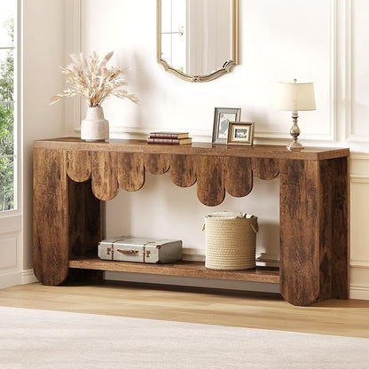 IBF Rustic Long Console Table, 63” Farmhouse Entryway Table with Storage, 2-Tier Wood Rectangular Sofa Table Behind Couch, Modern Entry Table for Hallway Entrance Foyer Home Living Room, Rustic Brown