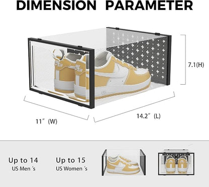 Pinkpum 12 Pack XXL Shoe Storage Box Fit for Size 14, Clear Plastic Stackable Shoe Organizer for Closet, Shoe Containers Sneaker Storage Clear and Grey