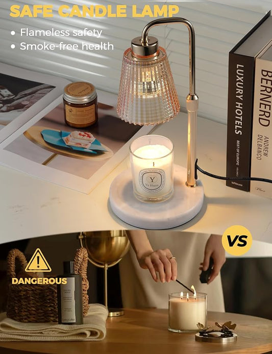 GODONLIF Candle Warmer Lamp with Timer Dimmable, Birthday Gifts for Women Mom, House Warming Gifts New Home Decor, Wax Melt Warmer for Jar Candles with 2 Bulbs, White Marble Base