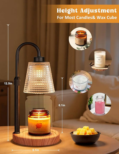 Innqoo Rustic Candle Warmer Lamp with Timer, Dimmable Candle Warmer for Jar Candles, Height Adjustable Wax Melts Warmer, Birthday Gifts for Women Mom, House Warming Gifts New Home Decor