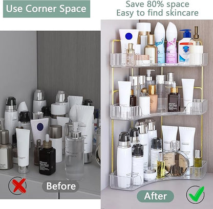 Webetop Corner Bathroom Counter Organizer 3 Tier Bathroom Countertop Organizers Shelf Makeup Organizer for Vanity Perfume Tray for Corner Storage Skincare, Cosmetic, Dresser, Kitchen Spice Rack