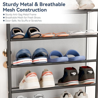 Whitmor 36 Pair Over The Door Shoe Organizer, 12 Tier Hanging Shoe Organizer, Heavy Duty Metal & Mesh Shoe Holder, Hanging Shoe Rack for Closet Organizer, 74" L x 21.7" W x 7.5" H, Matt Gunmetal