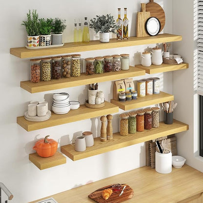 30 Inch Floating Shelves for Wall, 8 Inch Deep Floating Shelf for Storage & Display, Rustic Wall Mounted Shelf with Invisible Brackets for Living Room, Kitchen, Bathroom, Home Decor, Set of 2, Oak