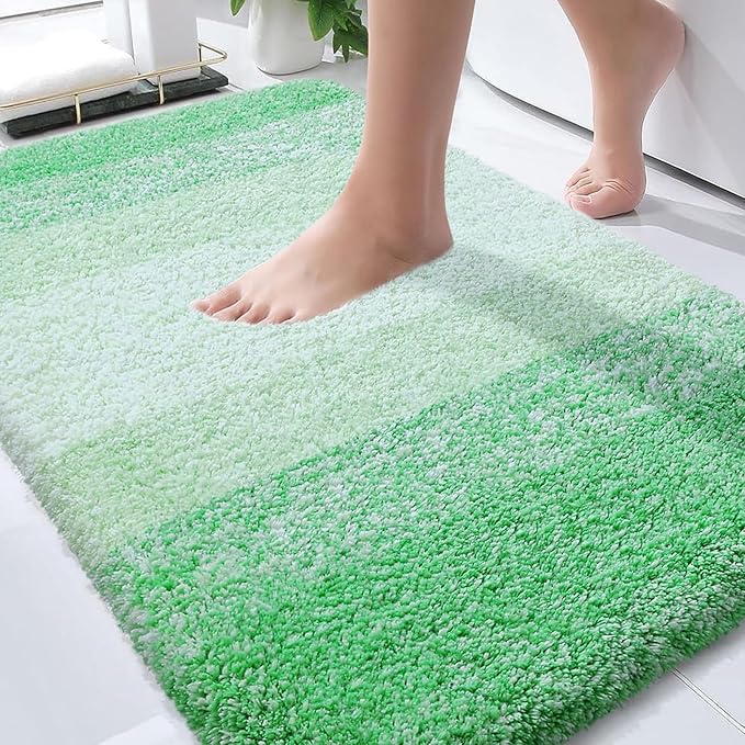 OLANLY Bathroom Rugs Mat 30x20, Extra Soft Absorbent Microfiber Bath Rugs, Rubber Backing, Quick Dry, Machine Washable Bath Mats for Bathroom Floor, Tub and Shower, Home Decor Accessories, Green