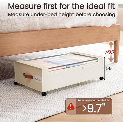 Yecaye 82 L Under Bed Storage with Wheels, 9.4 in Under Bed Storage Containers, Large Under Bed Shoe Storage with Lids, Rolling Underbed Storage bins for Clothes, Blankets, Beige