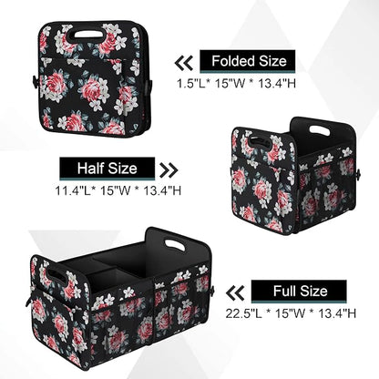 Femuar Car Trunk Organizer,Car Storage Organizer with 72L Large Capacity Waterproof Collapsible and 11 Pockets,Trunk Organizer for Car Suv/Jeep/Sedan, Large Size, Flower