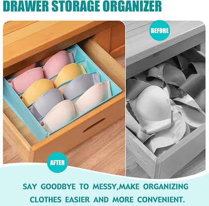 Bra Storage Drawers Organizer for Clothing Underwear Drawer Organizer Dividers Foldable Storage Cube Bins for Bra,Socks, Underwear,3 Pack （Light Green）