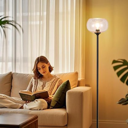 MAYNA Living Room Floor Lamp, Modern Vertical Lamp with Clear Bubble Shade, 67" Tall, Suitable for Bedroom, Study, Office (Includes 2700K Bulb) (Black and Clear)