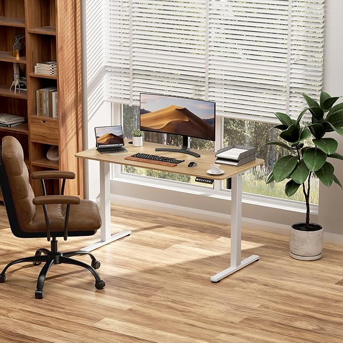 Electric Standing Desk Adjustable Height 40 x 24 Inch, Small Sit Stand Desk, Stand up Desk for Home Office, Computer Workstation (Spliced Desktop,Oak)