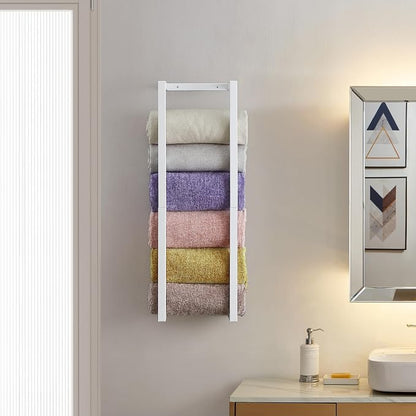 Towel Rack for Rolled Towels, Towel Rack for Bathroom,Wall Mounted Metal Bathroom Organizer, Bath Towel Holder Wall for Modern Small Space Bathroom Towel Storage (White)