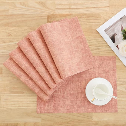 Homaxy Faux Leather Heat Resistant Placemats for Dining Table Set of 8, Waterproof Wipeable Washable PU Table Mats, Easy to Clean Anti-Slip Place Mats, 11.8" x 17", Pink