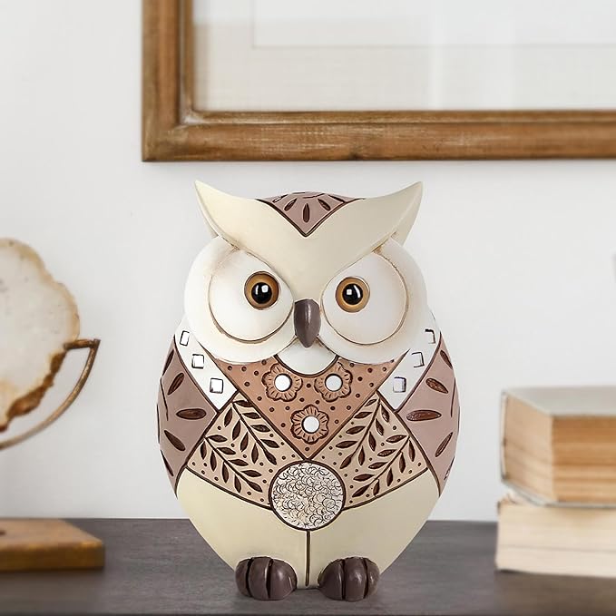Wiresusan Owl Statue Home Decor Accents for Shelf Bookshelf Table Bedroom Living Room Office Desk Mantle TV Stand, Wisdom Symbol Owl Figurine Boho Decorations for Women, Bird Lovers Collection