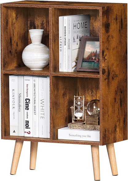 LEYAOYAO 4 Cube Bookshelf, 2-Tier Bookcase with Legs, Brown Kids Book Shelf Cute Storage Organizer, Free Standing Open Toy Shelves Modern Bookshelves,Wood Display Bookcases for Bedroom,Living Room