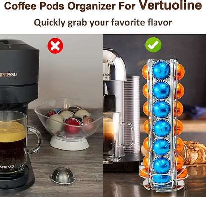 Coffee Pod Organizer for Nespresso Vertuo, Large Compacity Coffee Pod Stand for Nespresso VertuoLine Capsule, Hold 28 Pods, Silver