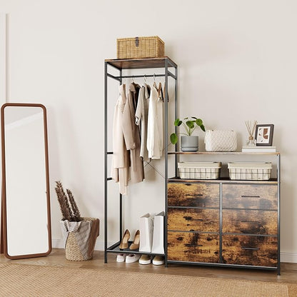 Heavy Duty Garment Rack with Fabric Drawers and LED Light, Freestanding Portable Closet Wardrobe Systems with Shelves for Bedroom, Entryway, Apartment