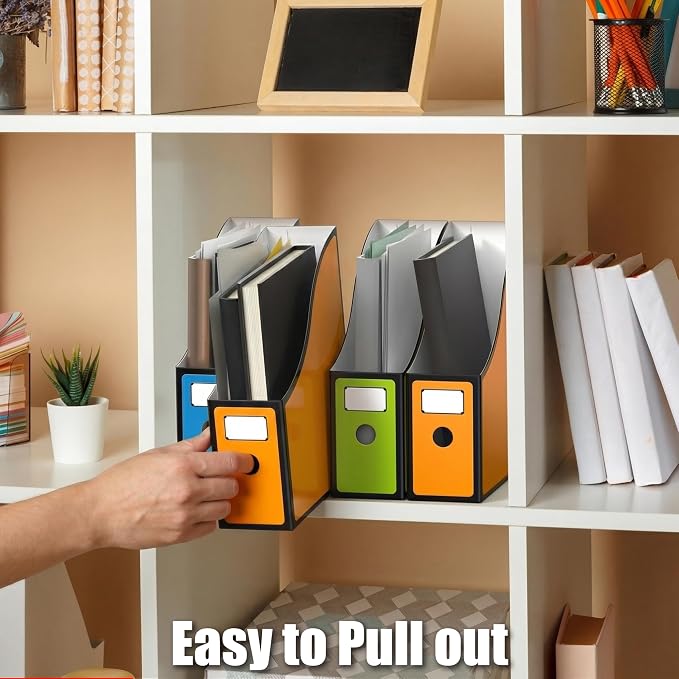 Simple Houseware 6-Pack Magazine File Holder Box, Foldable Cardboard Organizer with Label Slot, Multicolor