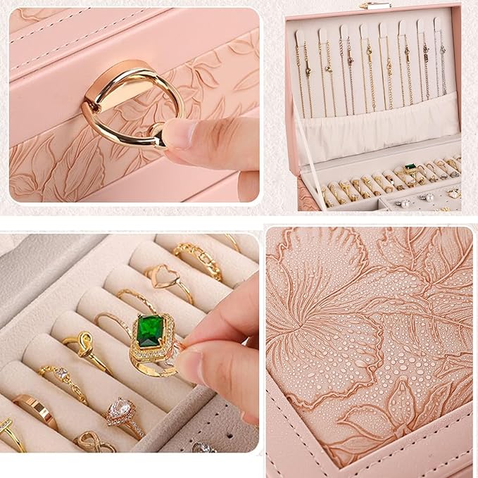 Jewelry Organizer Box, Large Jewelry Boxes for Women, 3-Layer Jewelry Holder Organizer for Necklace Earrings Rings Bracelets Storage, Gift for Her Mom