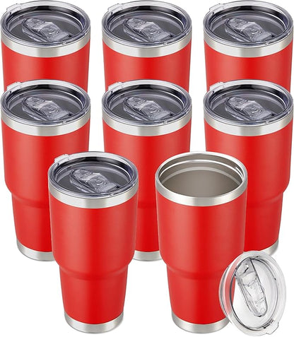 30 oz Tumbler with Lid Stainless Steel Tumblers Bulk Vacuum Insulated Cup Reusable Powder Coated Travel Mug Double Wall Leak Proof Cups Keep Cold Drinks for 12 Hours Wine Red, Set of 8