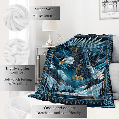 Blue Eagle Blanket,Mountain Nature Southwestern Throw Blankets,Gifts for Kids Adults & Wildlife Loves,Lightweight Soft Fleece,for Sofa Couch Bed Room Travel,Birthday Decor,40x50in
