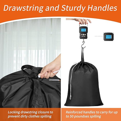 Polecasa Extra Heavy-Duty Laundry Bag 28x36”- Machine Washable Large Storage Bag with Reinforced Handles & Drawstring Closure & ID Tag for College Dorm Travel -Black