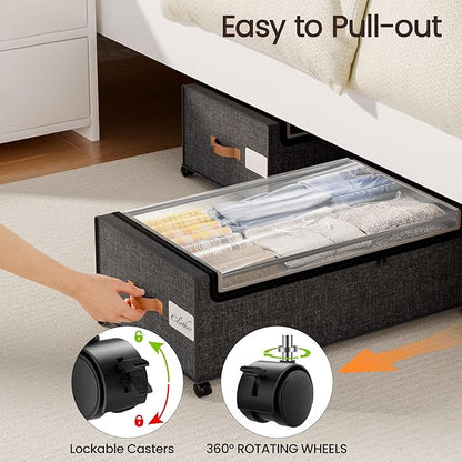 Yecaye 95 L Under Bed Storage with Wheels, 11 in Under Bed Storage Containers, Large Under Bed Shoe Storage with Lids, Rolling Underbed Storage bins for Clothes, Blankets, Gray