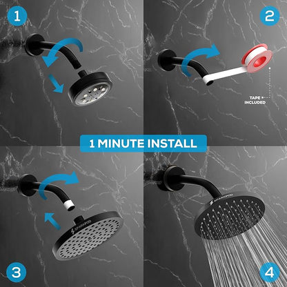 SparkPod Rain Shower Head, 8 Inch Square | High Pressure Shower Heads, 90 Nozzle (Touch-to-Clean), Adjustable Showerhead, No-tool Universal Connection