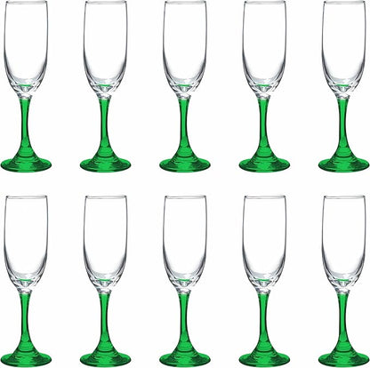 DISCOUNT PROMOS Premiere Champagne Flutes 6.25 oz. Set of 10, Bulk Pack - Elegant Drinkware for Weddings, Events, & Promotional Gifts - Green
