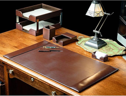 Dacasso Dark Brown Bonded Leather 8-Piece Desk Accessory Set - Organization Essentials & Executive Decor - Luxury Leather Blotter for Office Organization
