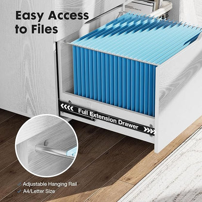 DUMOS Rolling File Cabinet with 3 Drawers, Wood Under Desk Printer Stand with Wheels and Adjustable Shelves, Lateral Filing Cabinet for Home Office, Small Space Storage Organizer, White