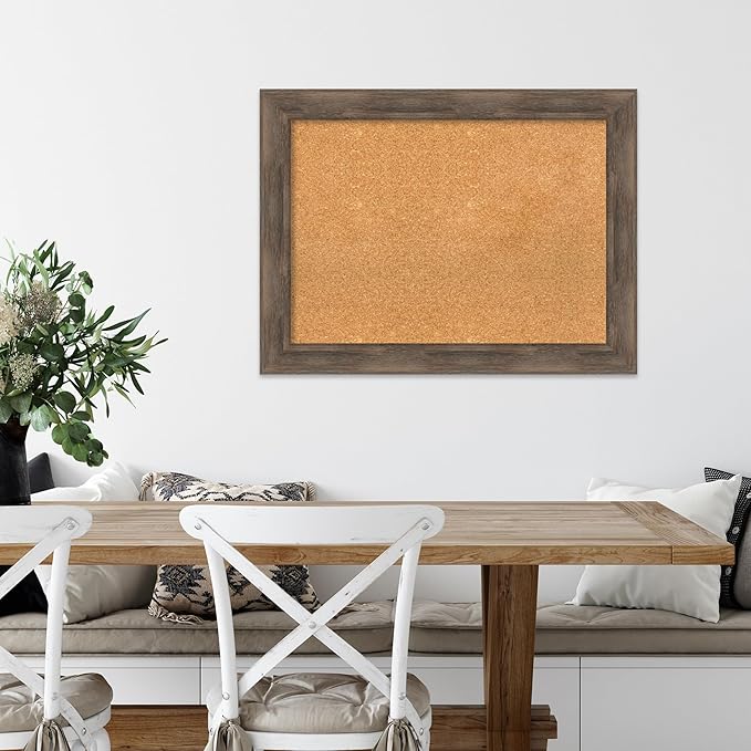 Amanti Art Natural Cork Board for Wall, 25x33 Vision Board with Brown Wood Frame, Medium Corkboard Office Decor for Home Organization, Rustic Farmhouse Corkboard Pinboard to display items for home