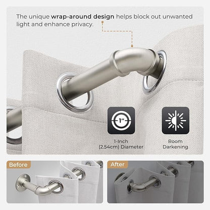 Zeerobee Curtain Rods for Windows 48 to 84, 1 Inch Industrial Wrap Around Brushed Nickel Curtain Rod, Indoor/Outdoor Room Divider Adjustable Drapery Pole, 48"-86"