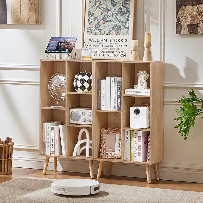 LEYAOYAO 5 Cube Bookshelf 3-Tier Bookcase with Legs,Mint Light Wood Kids Book Shelf Cute Storage Organizer,Free Standing Open Toy Shelves Wood Bookshelves,Display Bookcases for Bedroom,Living Room