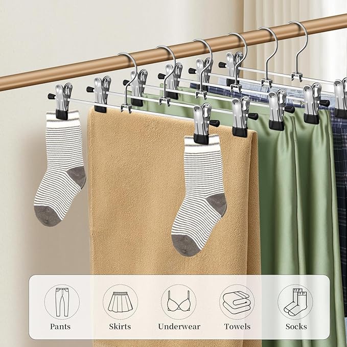 14Inch Pants Hangers with Clips 12 Pack Adjustable Skirt Hangers for Women Non-Slip Trousers Hanger for Jeans Clothes Hanger for Pants Heavy Duty Space Saving Shorts Hanger,Black