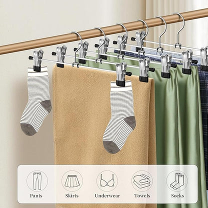 Pants Hangers with Clips 50 Pack Adjustable Skirt Hangers for Women Non-Slip Trousers Hanger for Jeans Clothes Hangers for Pants Heavy Duty Space Saving Shorts Hangers,Black,12Inch