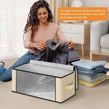 Fab totes 35L Closet Organizers and Storage, Foldable Under Bed Storage Containers, Storage bags for Organizing Bedroom, Closet, Clothing,Organization with Handle (3 Pack,Beige)