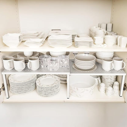 Simple Houseware Expandable Stackable Kitchen Counter Shelf Organizer, White, Metal Top, 11.25"L x 7.9"W x 5.4"H
