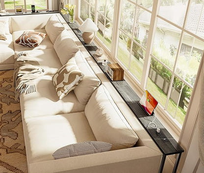 Huuger 141.7 Inch Sofa Table with Power Outlets and USB-C Ports, 5.9 Inch Narrow Entryway Table, Behind Couch Table with Storage, Extra-Long Console Table, Living Room, Grey