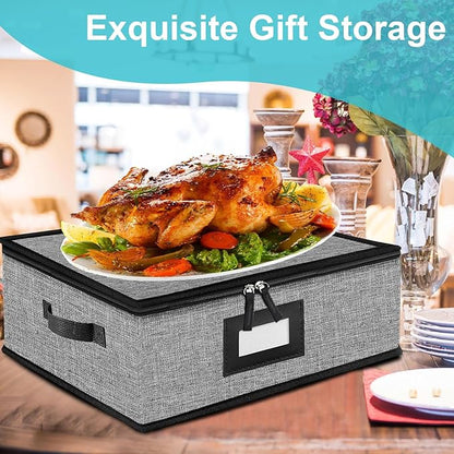 Quilted Platter Storage Case-Fine China Storage Containers Hard Shell for Organizing,Stackable Plate Storage Containers with 4 Felt Dividers,dinnerware Storage,Moving Box,Moving Supplies