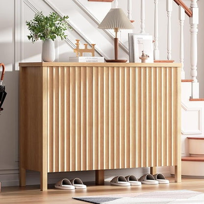 Vlsrka Shoe Cabinet Storage for Entryway with 3 Doors, Narrow Wooden Shoe Cabinet, Outdoor Hidden Shoe Storage for Entryway, Garage, Foyer, Hallway, Living Room