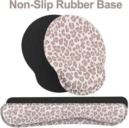Ergonomic Mouse Pad with Wrist Rest and Keyboard Wrist Rest, Mousepad and Wrist Rest for Computer Keyboard, Pain Relief, Non-Slip Rubber Base, Mouse Pad with Wrist Support for Gaming, Leopard