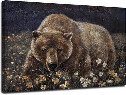 LEVERUP Bear Pictures Wall Artwork Brown Wall Art Printing Posters Wall Flowers Home Decor for Dining Room Office Living Room Decor Home 12×16 Inches