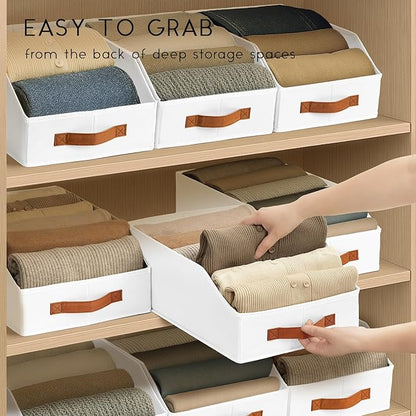 Homsorout Fabric Storage Bins for Organizing - 10 Pack Large Trapezoid Collapsible Storage Bins with Front Handle, Closet Organizers and Storage for Bedroom, Home Shelves, Small Spaces, White