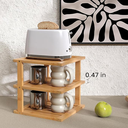 4 Pack Bamboo Corner Shelf,3 Tier Kitchen Cabinet Organizer for Plates and Dishes,Pantry Storage and Spice Rack（Natural）