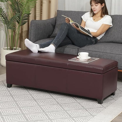 Homebeez 46" Faux Leather Storage Ottoman,End of Bed Bench,Upholstered Ottoman Bench with Storage for Living Room,Bedroom,Entryway
