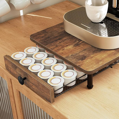 YATINEY Coffee Pod Drawer Holder, Coffee Pod Drawer for K Cup, 35 Capacity Coffee Capsules Storage Organizer, Sliding Mesh Basket, for Home Office, Kitchen, Rustic Brown KH08BRG1