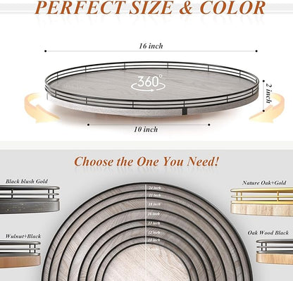 16" Lazy Susan Oak Wood Turntable Organizer for Cabinet, Farmhouse Round Lazy Susan Organization and Storage for Dining Table, Kitchen, Bathroom, Countertop, Cupboard, Kitchen Decor Whitewashed
